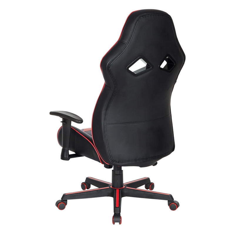 Pemberly Row Gaming Chair in Black Faux Leather with Red Accents