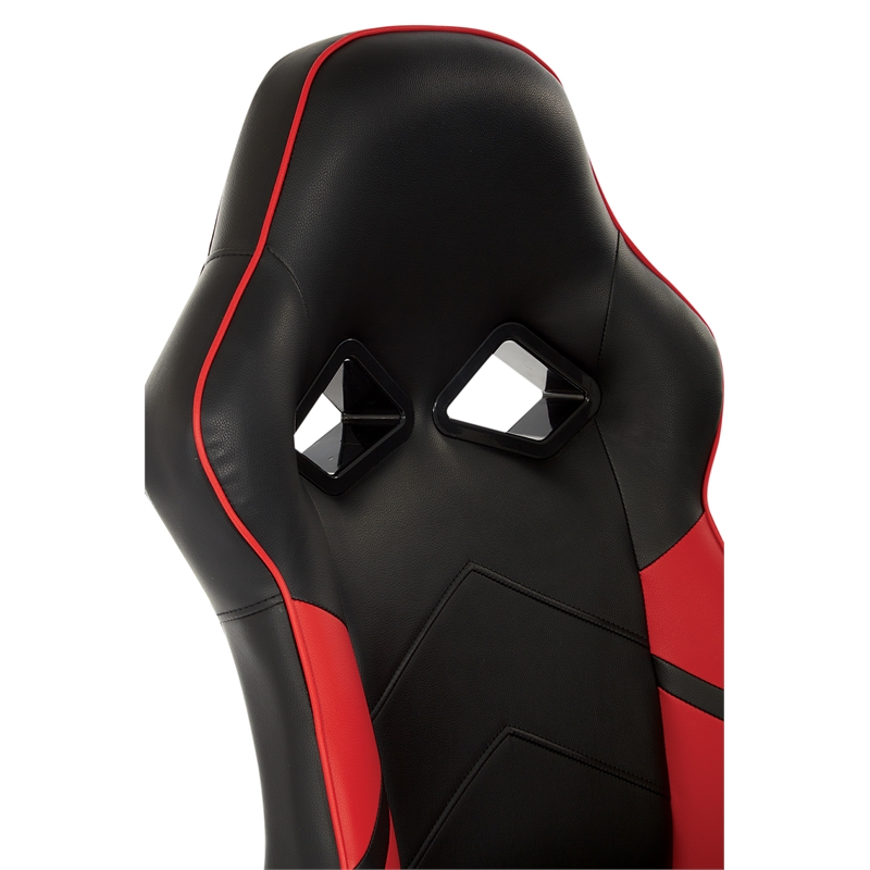 Pemberly Row Gaming Chair in Black Faux Leather with Red Accents