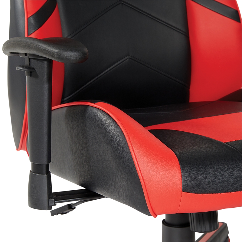 Pemberly Row Gaming Chair in Black Faux Leather with Red Accents