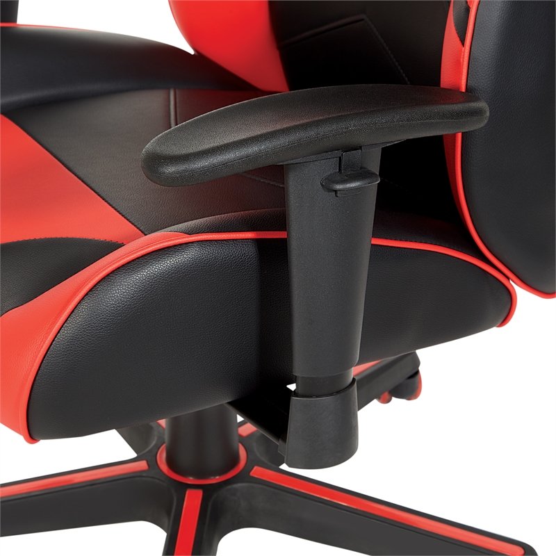 Pemberly Row Gaming Chair in Black Faux Leather with Red Accents