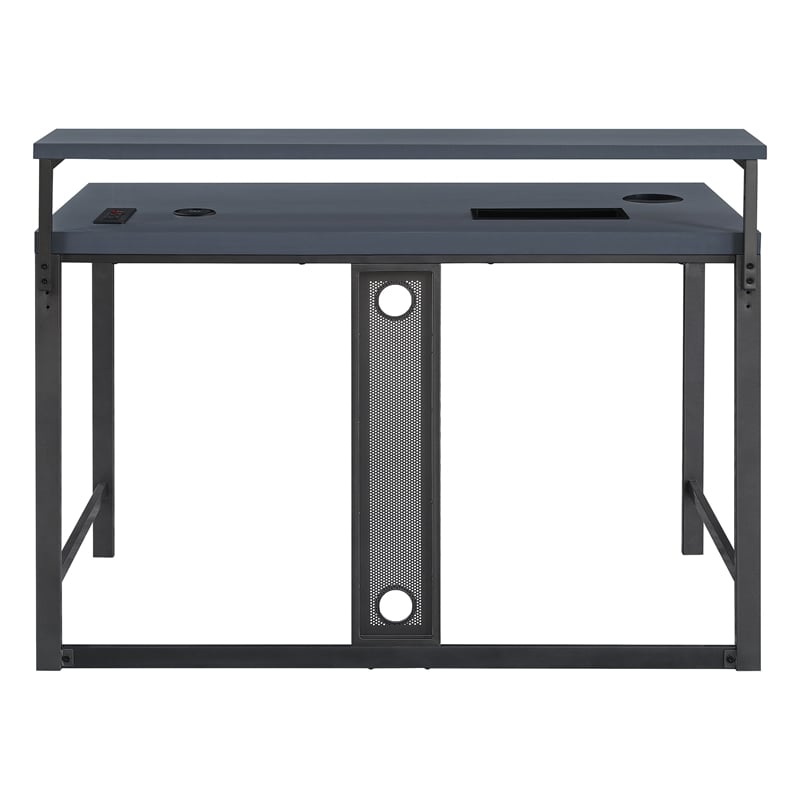 Pemberly Row Contemporary 48-Inch Gaming Desk in Gray Steel Metal