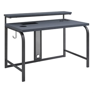 Pemberly Row Contemporary 48-Inch Gaming Desk in Gray Steel Metal