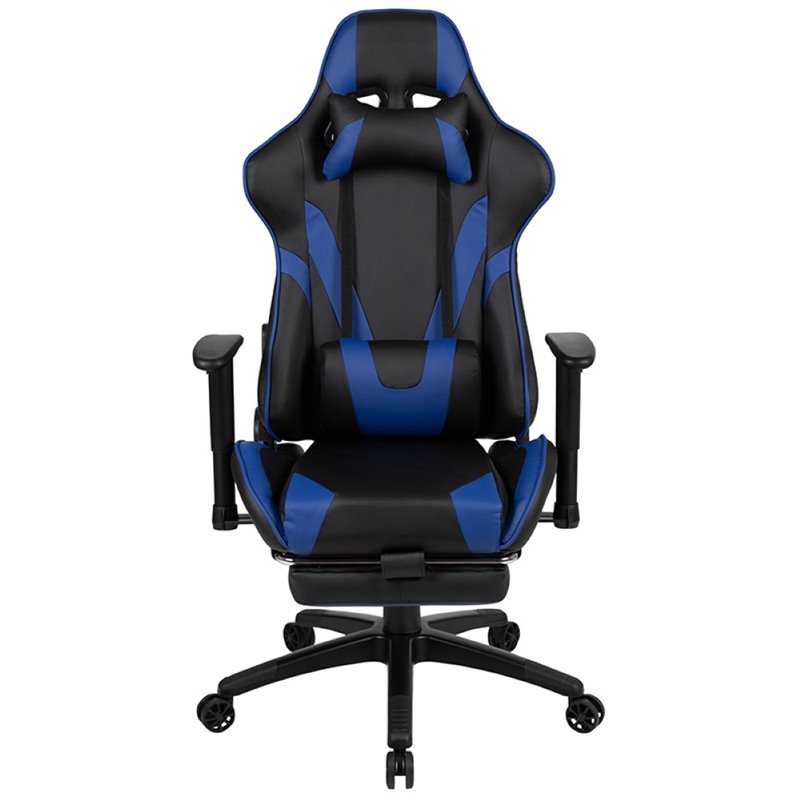 Pemberly Row Leather Racing Reclining Gaming Chair in Black and Blue