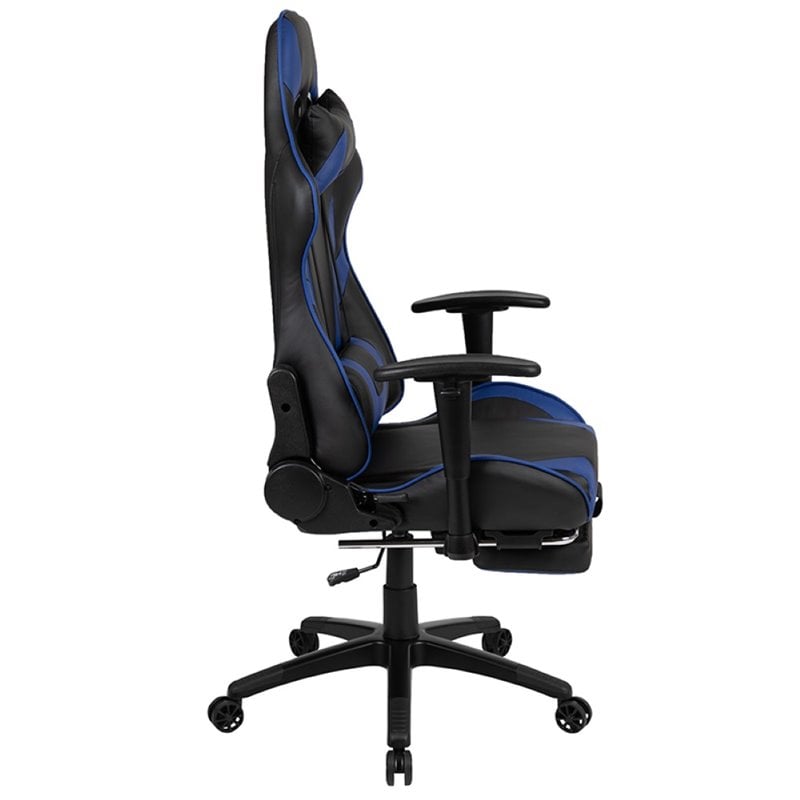 Pemberly Row Leather Racing Reclining Gaming Chair in Black and Blue