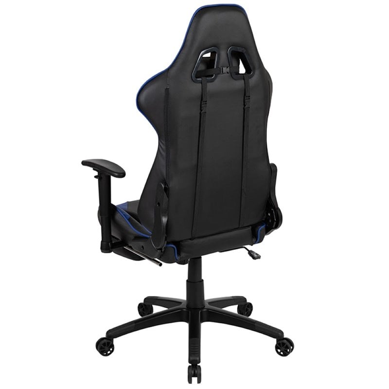 Pemberly Row Leather Racing Reclining Gaming Chair in Black and Blue