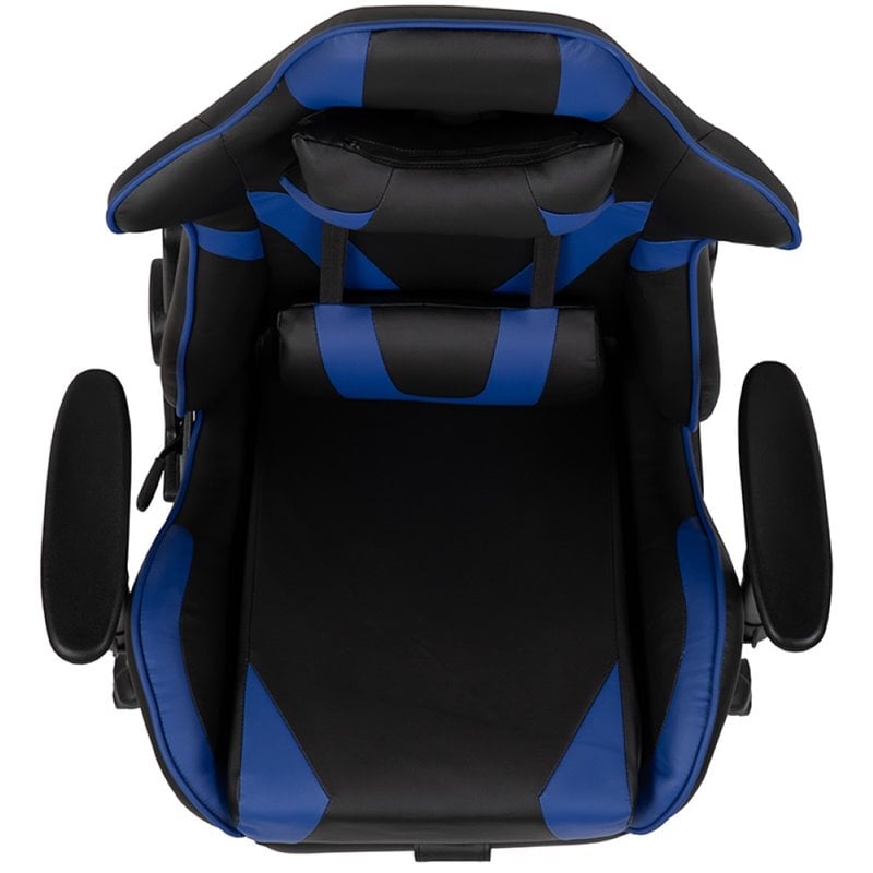 Pemberly Row Leather Racing Reclining Gaming Chair in Black and Blue