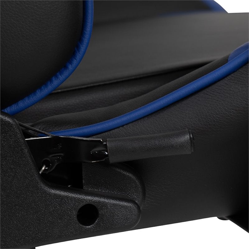 Pemberly Row Leather Racing Reclining Gaming Chair in Black and Blue
