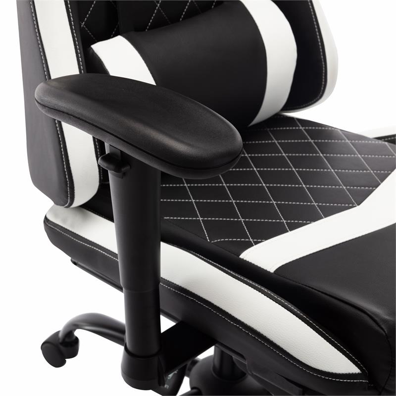 Pemberly Row Faux Leather Swivel Gaming Chair in White and Black