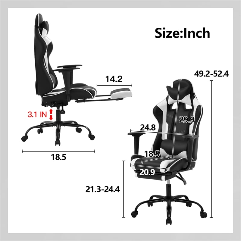Pemberly Row Faux Leather Swivel Gaming Chair in White and Black