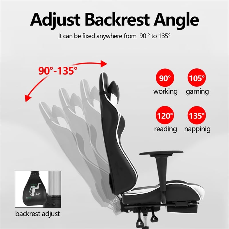 Pemberly Row Faux Leather Swivel Gaming Chair in White and Black