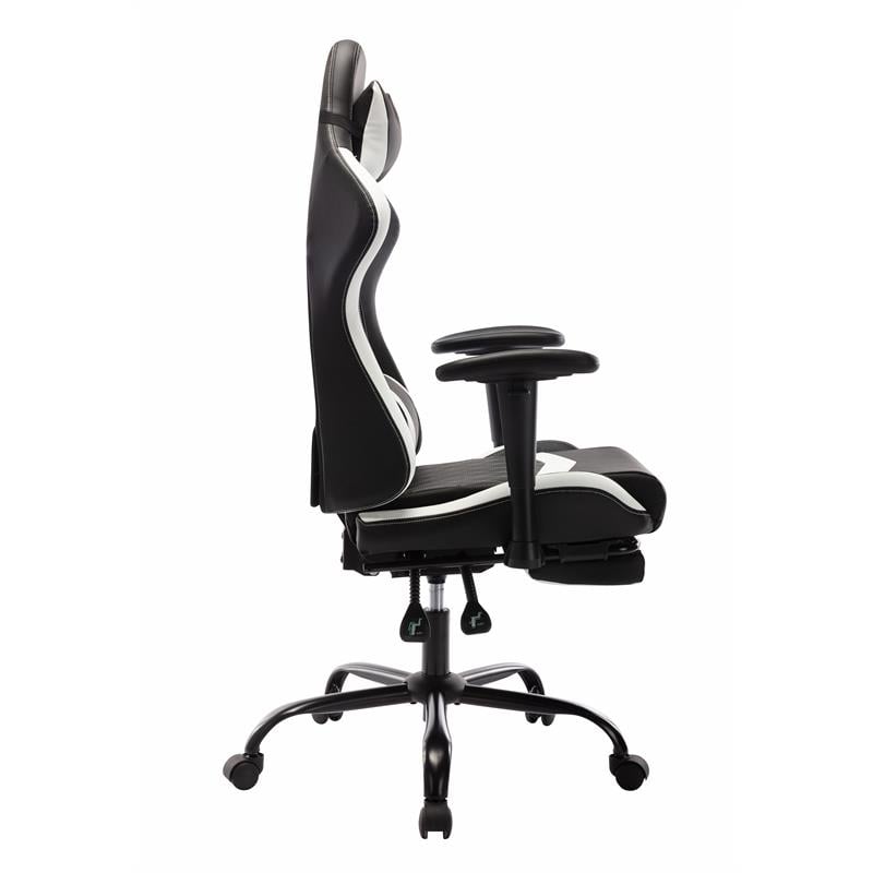 Pemberly Row Faux Leather Swivel Gaming Chair in White and Black