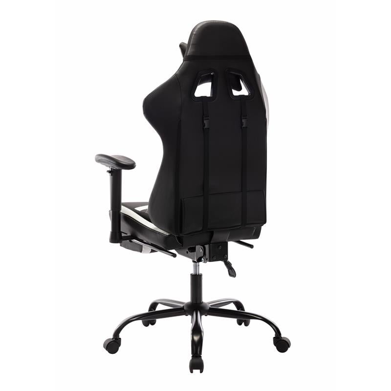 Pemberly Row Faux Leather Swivel Gaming Chair in White and Black