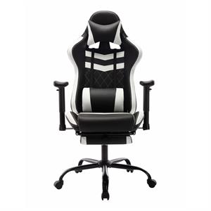 Pemberly Row Faux Leather Swivel Gaming Chair in White and Black