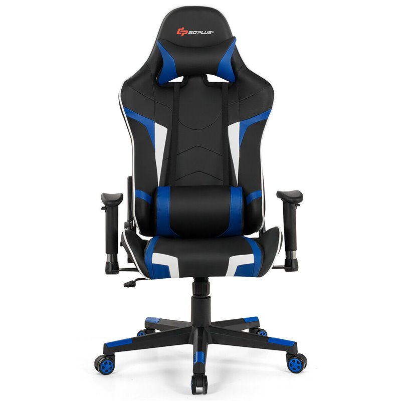 Pemberly Row Sponge & Metal Blue Swivel Massage Gaming Chair with Lumbar Support