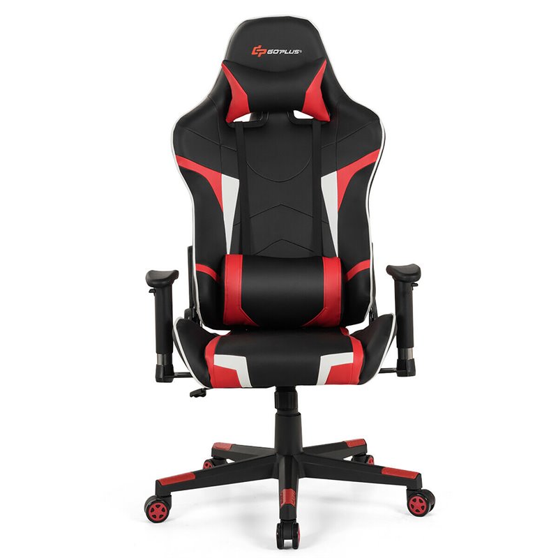 Pemberly Row Sponge & Metal Red Swivel Massage Gaming Chair with Lumbar Support