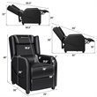 Pemberly Row Contemporary Faux Leather Massage Gaming Recliner Chair in Gray