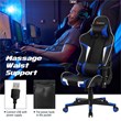 Pemberly Row Faux Leather Blue Swivel Massage Gaming Chair with Lumbar Support
