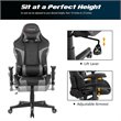 Pemberly Row Faux Leather Gray Swivel Massage Gaming Chair with Lumbar Support