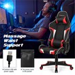 Pemberly Row Faux Leather Swivel Massage Gaming Chair with Lumbar Support in Red