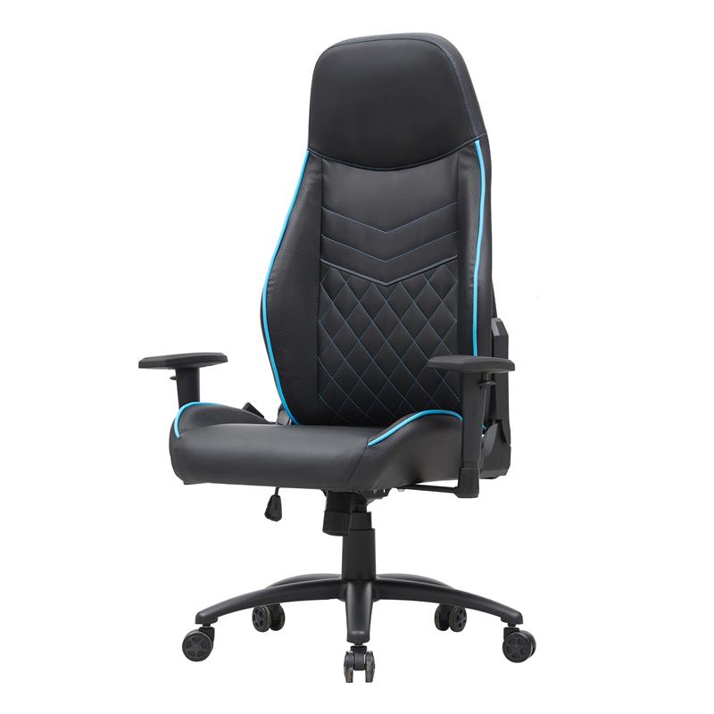 Pemberly Row Faux Leather Adjustable Gaming Chair in Black & Blue