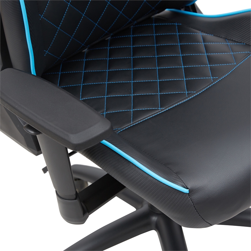 Pemberly Row Faux Leather Adjustable Gaming Chair in Black & Blue