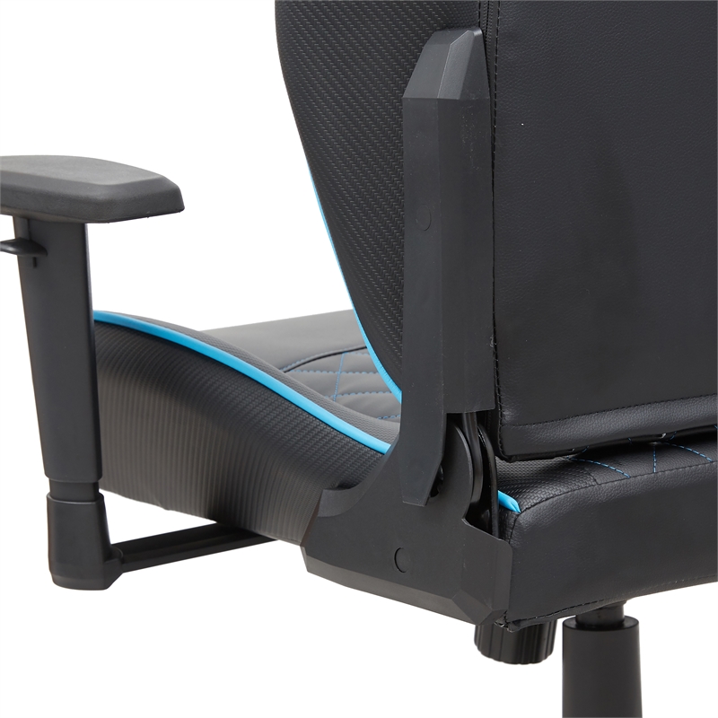 Pemberly Row Faux Leather Adjustable Gaming Chair in Black & Blue