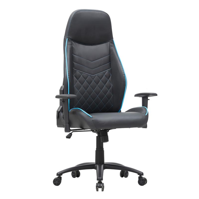 Pemberly Row Faux Leather Adjustable Gaming Chair in Black & Blue