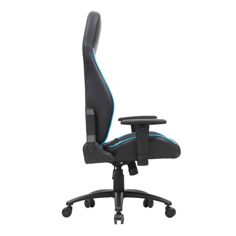 Pemberly Row Faux Leather Adjustable Gaming Chair in Black & Blue