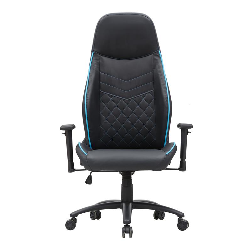 Pemberly Row Faux Leather Adjustable Gaming Chair in Black & Blue