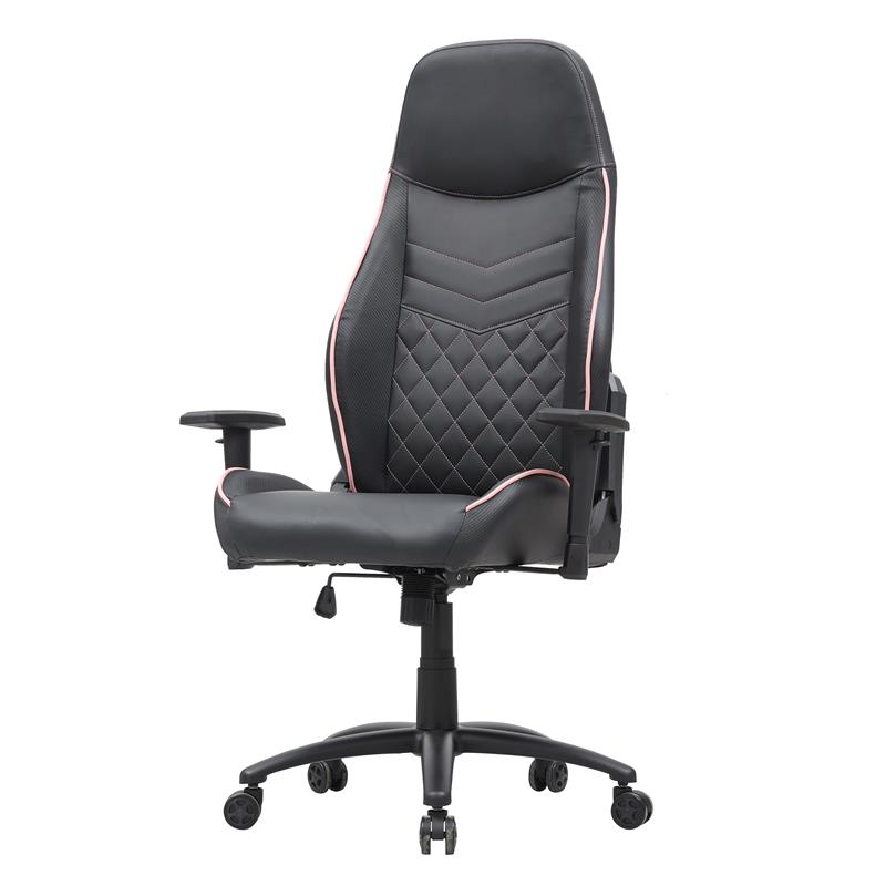 Pemberly Row Faux Leather Adjustable Gaming Chair in Black & Pink