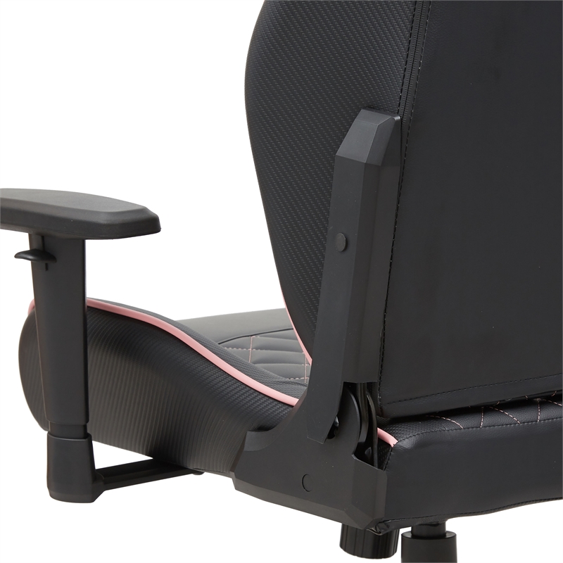 Pemberly Row Faux Leather Adjustable Gaming Chair in Black & Pink