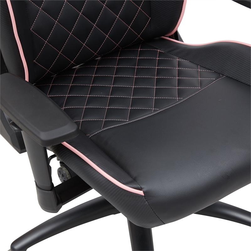 Pemberly Row Faux Leather Adjustable Gaming Chair in Black & Pink