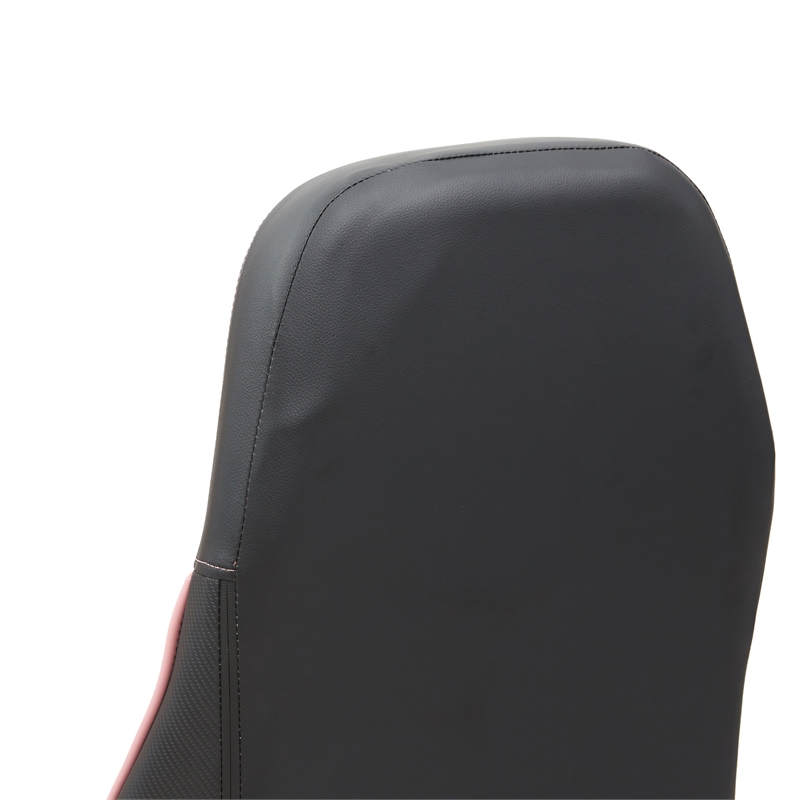 Pemberly Row Faux Leather Adjustable Gaming Chair in Black & Pink