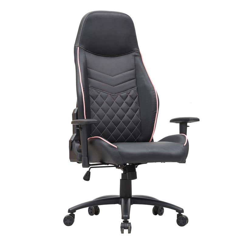 Pemberly Row Faux Leather Adjustable Gaming Chair in Black & Pink