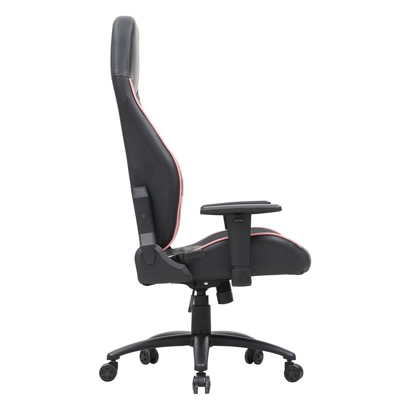Pemberly Row Faux Leather Adjustable Gaming Chair in Black & Pink