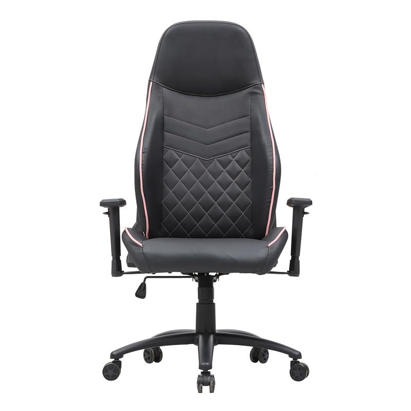 Pemberly Row Faux Leather Adjustable Gaming Chair in Black & Pink