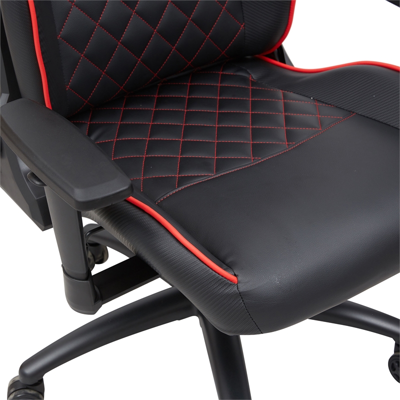 Pemberly Row Faux Leather Adjustable Gaming Chair in Black & Red