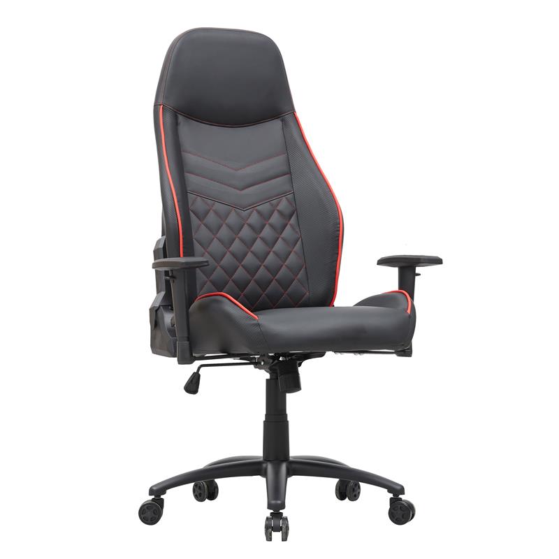 Pemberly Row Faux Leather Adjustable Gaming Chair in Black & Red