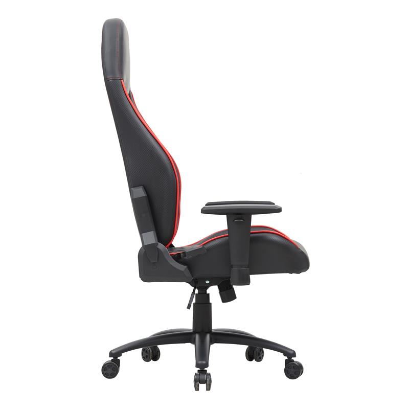 Pemberly Row Faux Leather Adjustable Gaming Chair in Black & Red