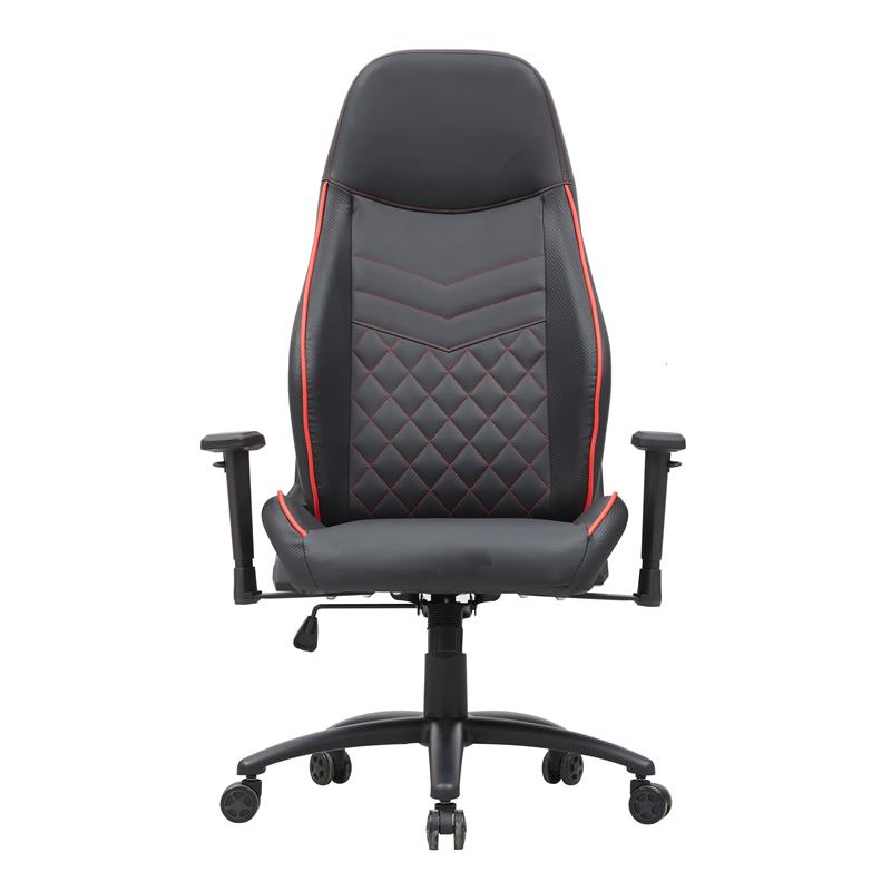Pemberly Row Faux Leather Adjustable Gaming Chair in Black & Red