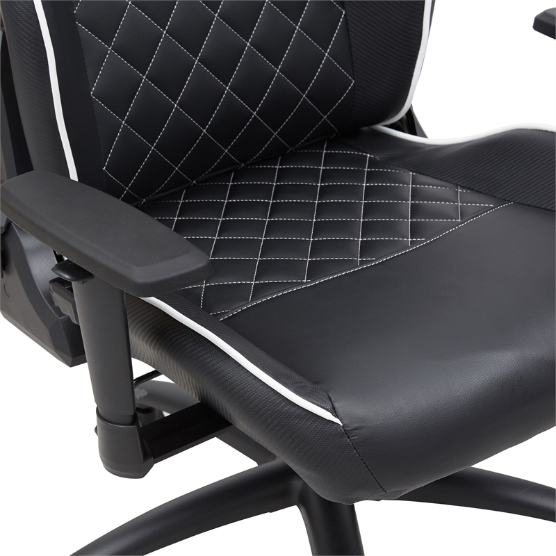 Pemberly Row Faux Leather Adjustable Gaming Chair in Black & White