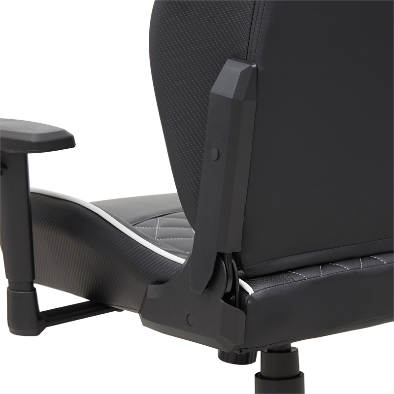 Pemberly Row Faux Leather Adjustable Gaming Chair in Black & White
