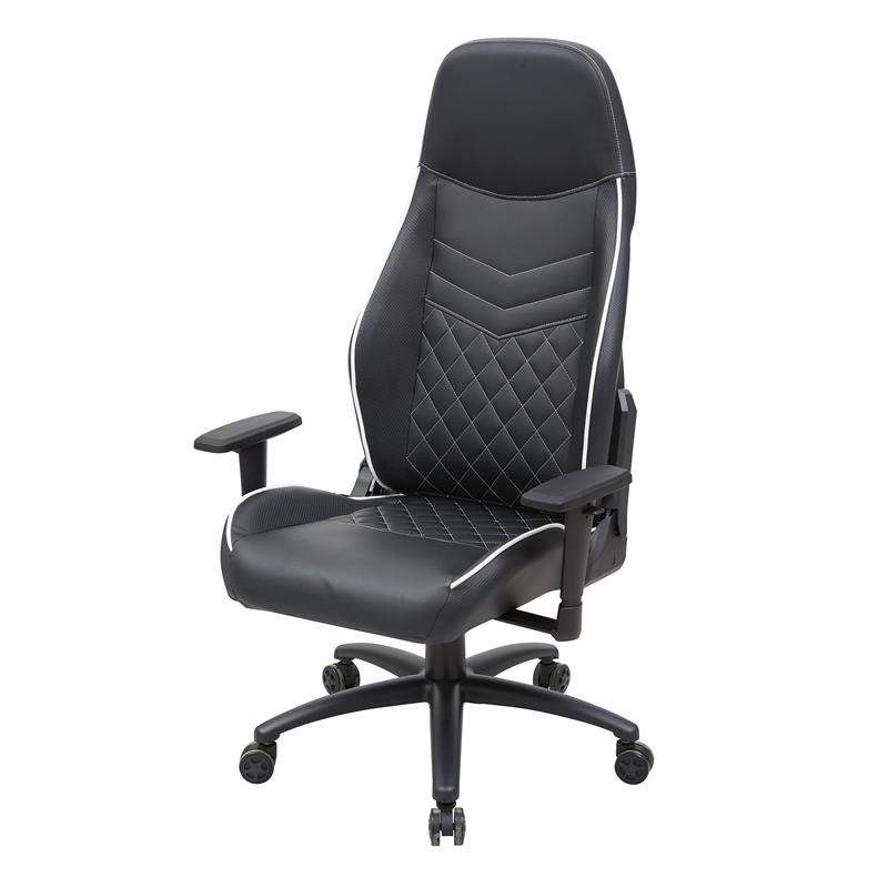 Pemberly Row Faux Leather Adjustable Gaming Chair in Black & White