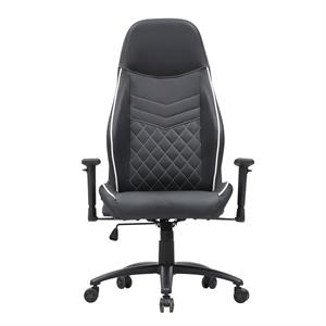Pemberly Row Faux Leather Adjustable Gaming Chair in Black & White