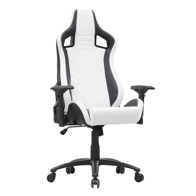 Pemberly Row Faux Leather Adjustable Gaming Chair in White & Black