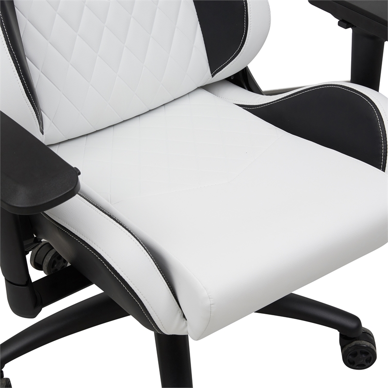 Pemberly Row Faux Leather Adjustable Gaming Chair in White & Black