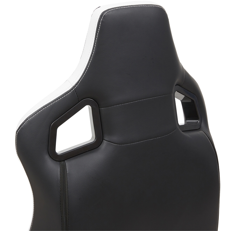 Pemberly Row Faux Leather Adjustable Gaming Chair in White & Black