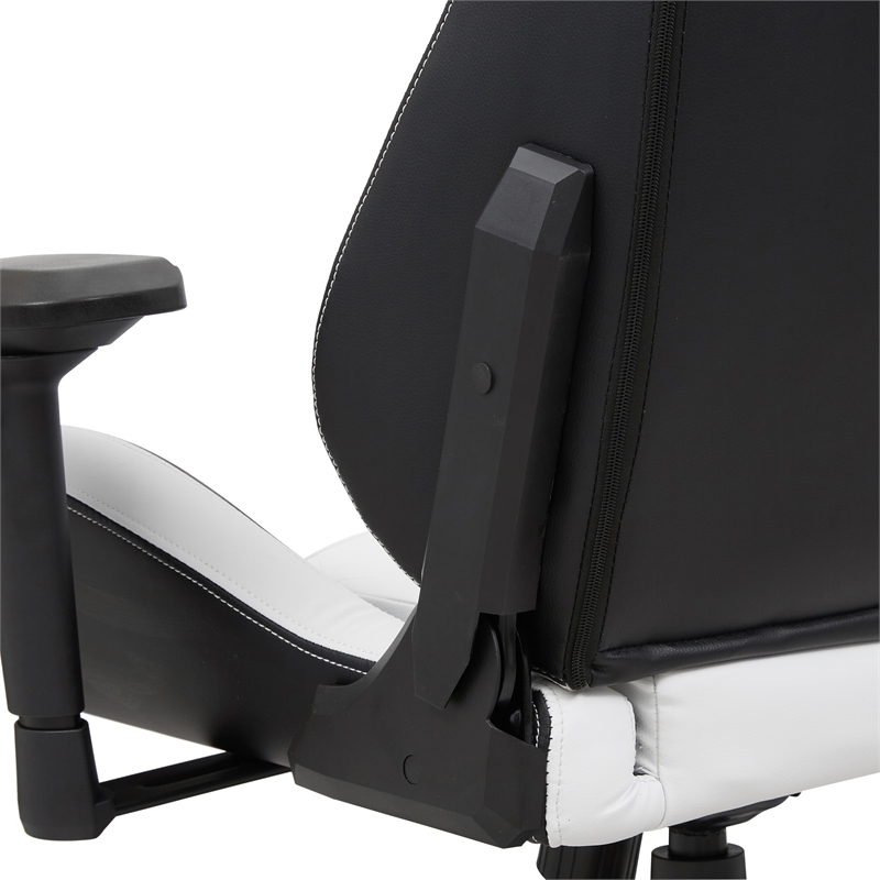 Pemberly Row Faux Leather Adjustable Gaming Chair in White & Black