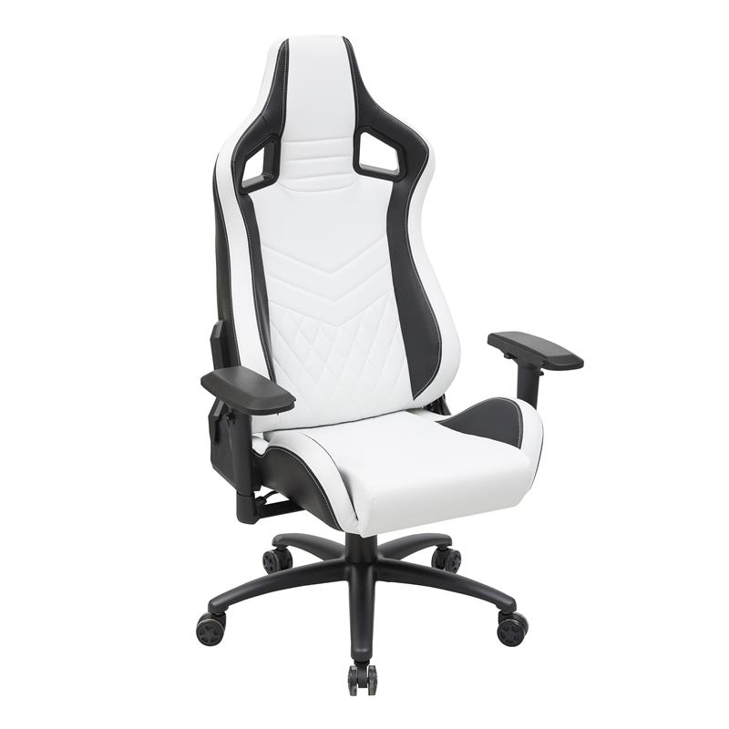 Pemberly Row Faux Leather Adjustable Gaming Chair in White & Black