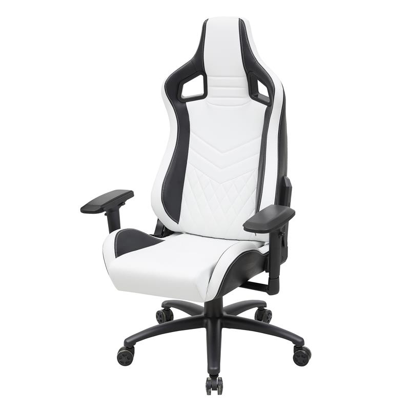 Pemberly Row Faux Leather Adjustable Gaming Chair in White & Black